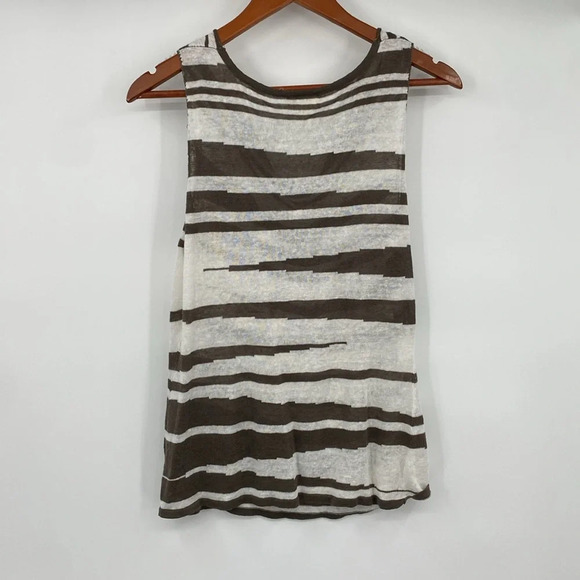 Project Tank Blouse Cardigan Set Womens Sz Medium White Green Striped Linen Cowl - Picture 5 of 13